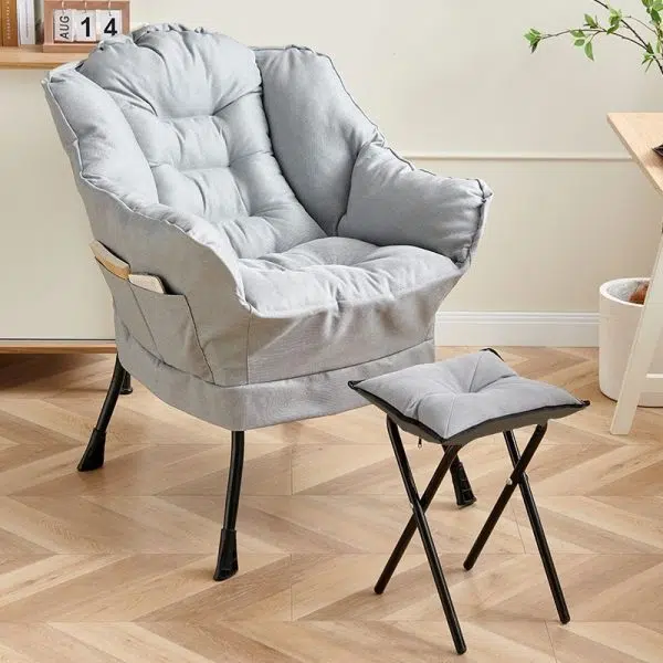 Modern Minimalist Velvet Steel Rectangular Accent Chair Backrest Armrest Footrest For Living Room - Image 9