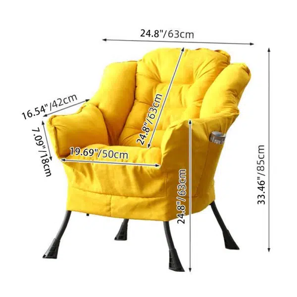 Modern Minimalist Velvet Steel Rectangular Accent Chair Backrest Armrest Footrest For Living Room - Image 14