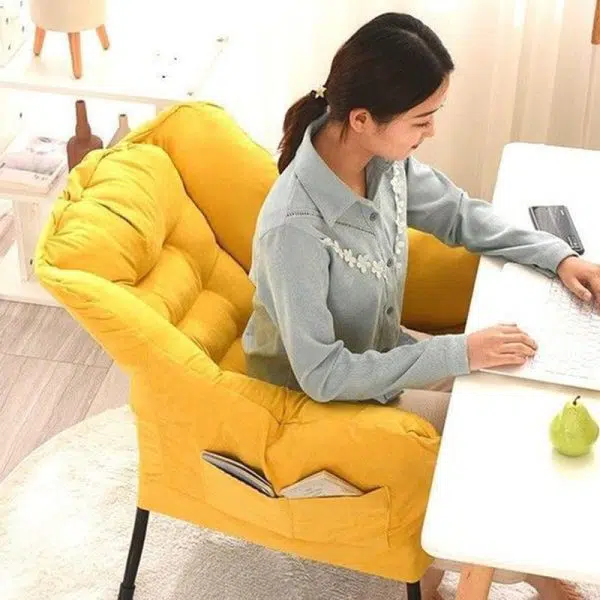 Modern Minimalist Velvet Steel Rectangular Accent Chair Backrest Armrest Footrest For Living Room - Image 12