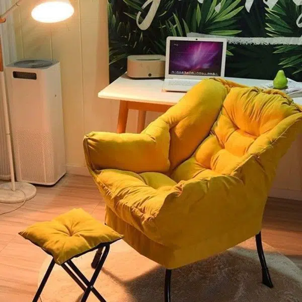 Modern Minimalist Velvet Steel Rectangular Accent Chair Backrest Armrest Footrest For Living Room - Image 21