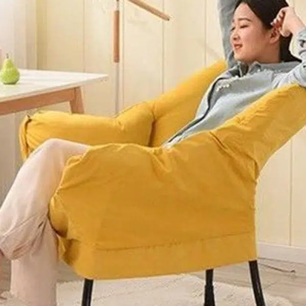 Modern Minimalist Velvet Steel Rectangular Accent Chair Backrest Armrest Footrest For Living Room - Image 11