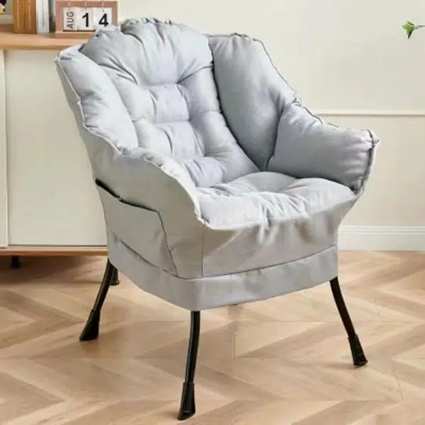 Modern Minimalist Velvet Steel Rectangular Accent Chair Backrest Armrest Footrest For Living Room - Image 5