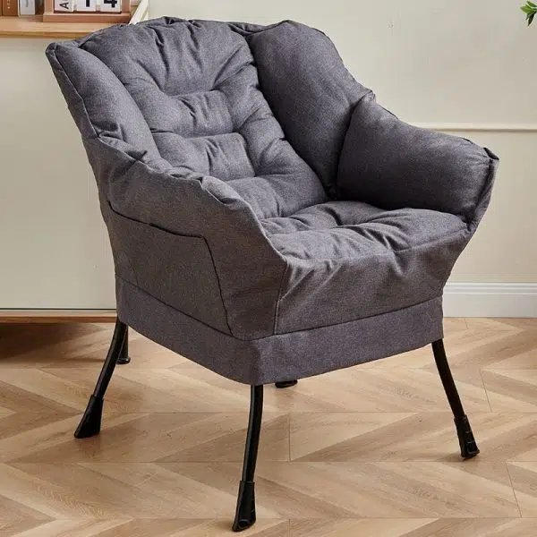 Modern Minimalist Velvet Steel Rectangular Accent Chair Backrest Armrest Footrest For Living Room - Image 4