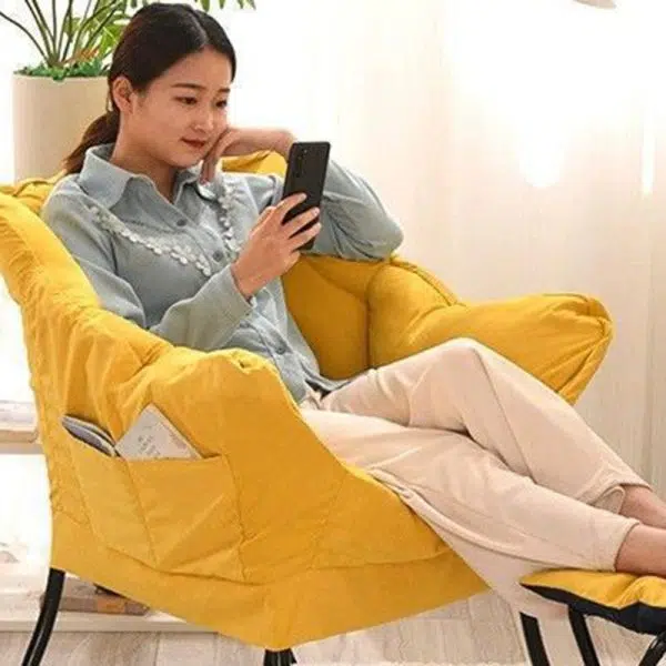 Modern Minimalist Velvet Steel Rectangular Accent Chair Backrest Armrest Footrest For Living Room - Image 13