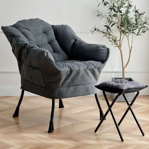 Modern Minimalist Velvet Steel Rectangular Accent Chair Backrest Armrest Footrest For Living Room - Image 10