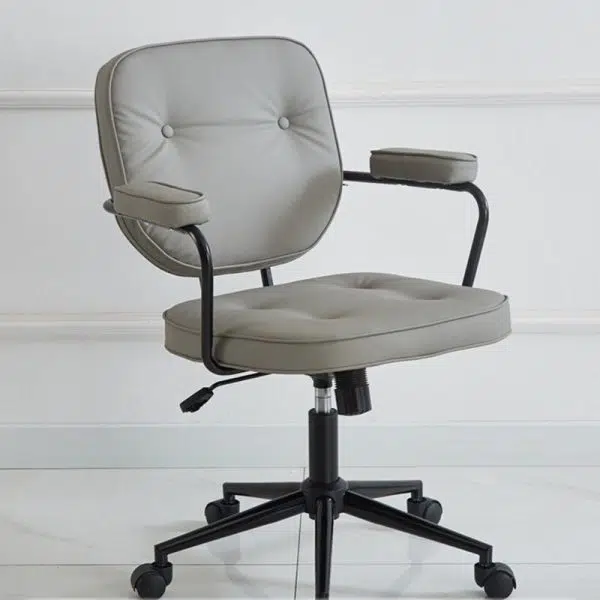 Contemporary Scandinavian Leather Metal Square Round Buckle Desk Chair Backrest Armrest For Home Office - Image 3