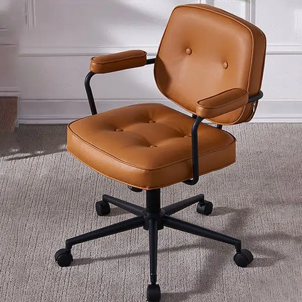 Contemporary Scandinavian Leather Metal Square Round Buckle Desk Chair Backrest Armrest For Home Office - Image 11
