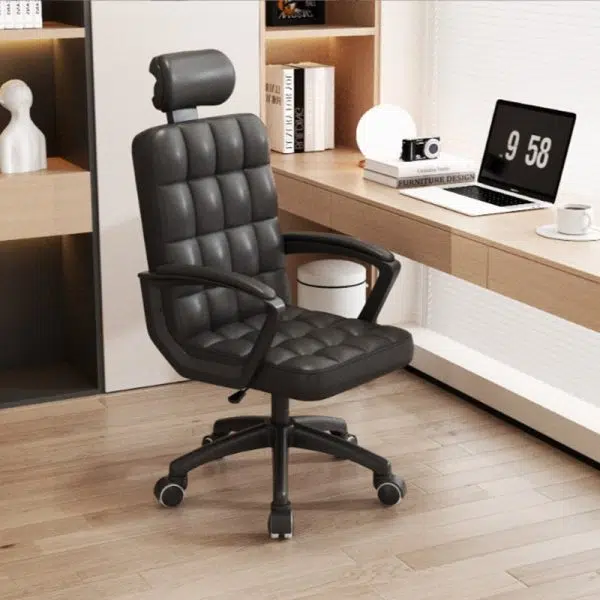 Modern Minimalist Leather Solid Wood Nylon Rectangle Square Lattice Desk Chair Backrest Armrest For Home Office - Image 7