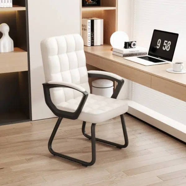 Modern Minimalist Leather Solid Wood Nylon Rectangle Square Lattice Desk Chair Backrest Armrest For Home Office - Image 2
