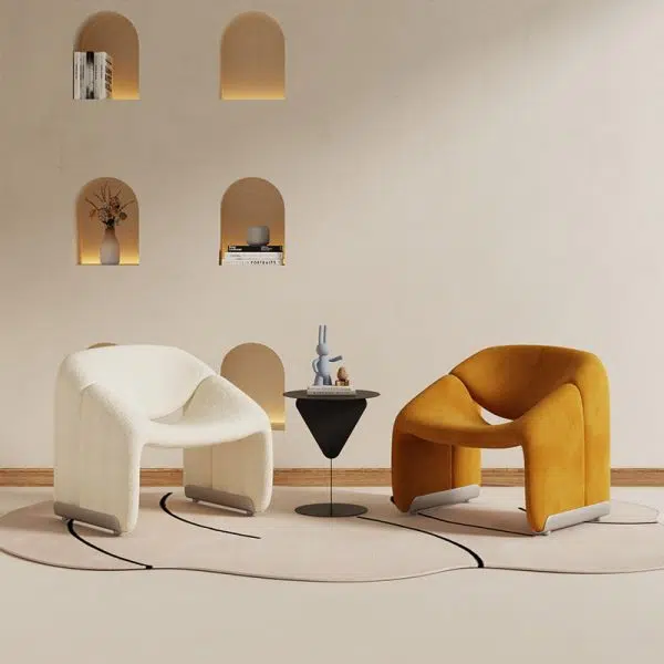 Contemporary Scandinavian Velvet Iron M-shaped Arc Accent Chair Backrest Armrest For Living Room - Image 9