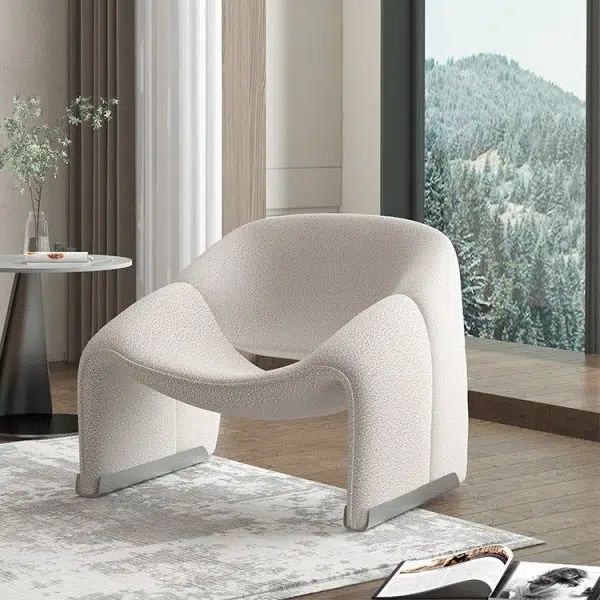 Contemporary Scandinavian Velvet Iron M-shaped Arc Accent Chair Backrest Armrest For Living Room - Image 11