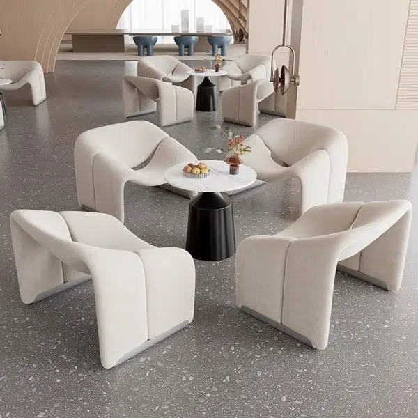 Contemporary Scandinavian Velvet Iron M-shaped Arc Accent Chair Backrest Armrest For Living Room - Image 7