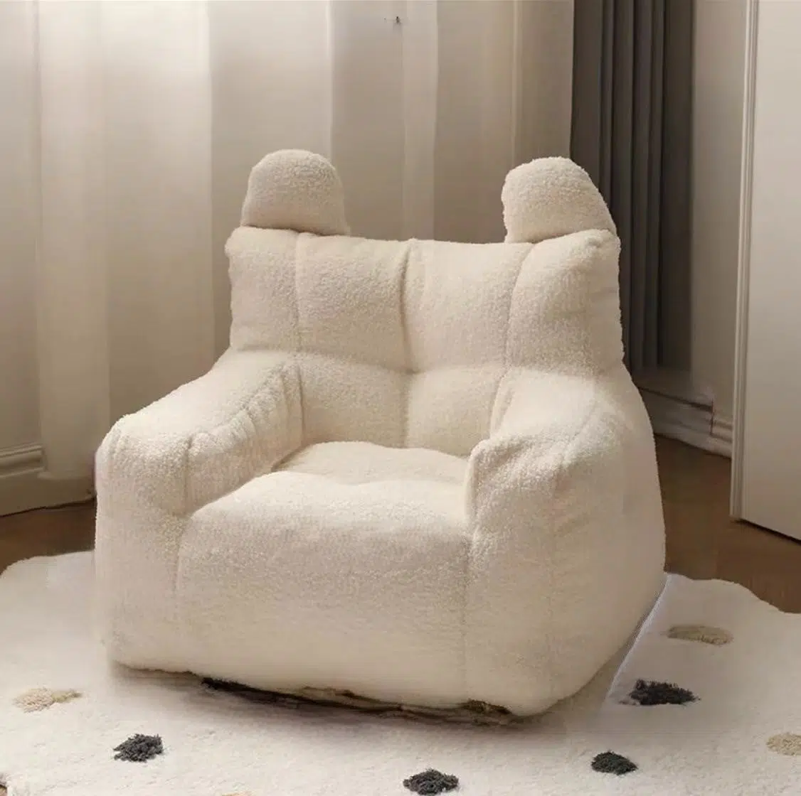 DFM-Chair-FJ00282-14.jpg Contemporary Creations Velvet Fabric EPP Particles Square Rectangle Rabbit Ears Accent Chair Backrest Armrest For Living Room - Image 1