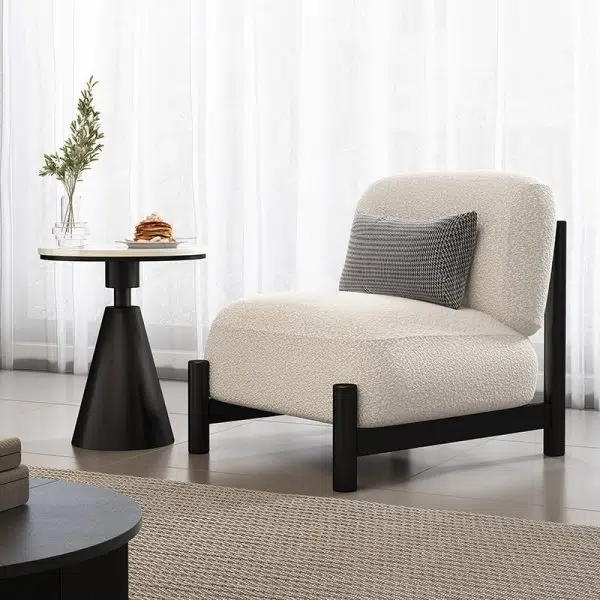 Contemporary Scandinavian Velvet Solid Wood Metal Square Rectangle Cylinder Accent Chair Backrest For Living Room - Image 2