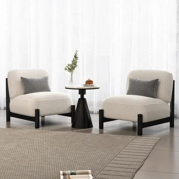 Contemporary Scandinavian Velvet Solid Wood Metal Square Rectangle Cylinder Accent Chair Backrest For Living Room - Image 5