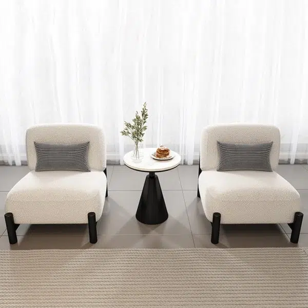 Contemporary Scandinavian Velvet Solid Wood Metal Square Rectangle Cylinder Accent Chair Backrest For Living Room - Image 7