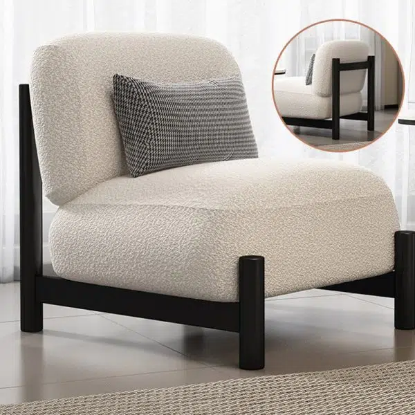 Contemporary Scandinavian Velvet Solid Wood Metal Square Rectangle Cylinder Accent Chair Backrest For Living Room - Image 3
