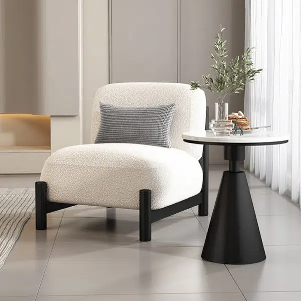 Contemporary Scandinavian Velvet Solid Wood Metal Square Rectangle Cylinder Accent Chair Backrest For Living Room - Image 8