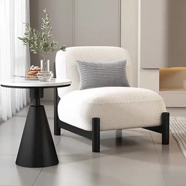 Contemporary Scandinavian Velvet Solid Wood Metal Square Rectangle Cylinder Accent Chair Backrest For Living Room - Image 9