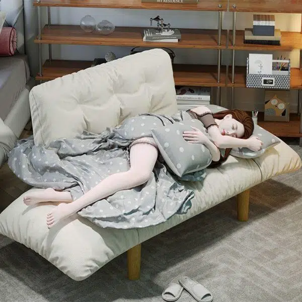 Contemporary Scandinavian Fabric Solid Wood Rectangle Lattice Cylindrical Leg Sofa Backrest Armrest For Living Room - Image 18