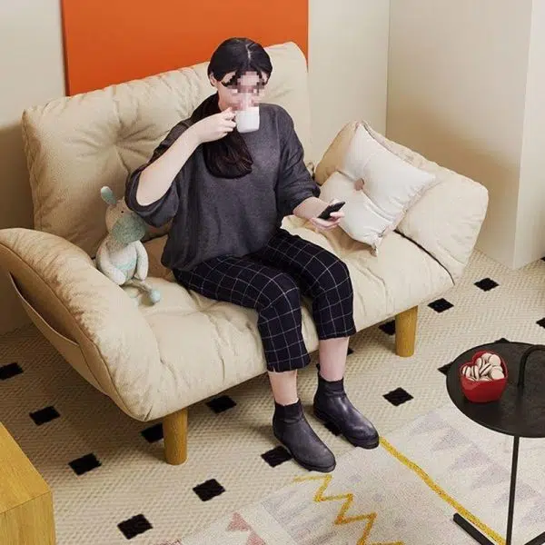 Contemporary Scandinavian Fabric Solid Wood Rectangle Lattice Cylindrical Leg Sofa Backrest Armrest For Living Room - Image 19