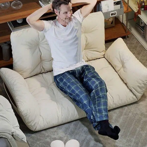 Contemporary Scandinavian Fabric Solid Wood Rectangle Lattice Cylindrical Leg Sofa Backrest Armrest For Living Room - Image 20