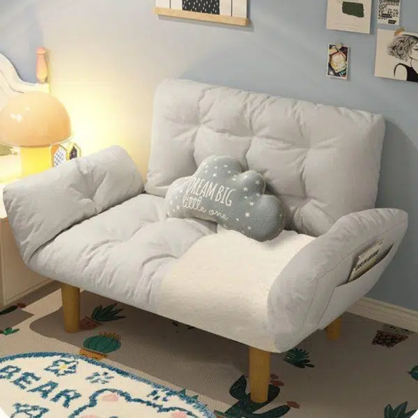 Contemporary Scandinavian Fabric Solid Wood Rectangle Lattice Cylindrical Leg Sofa Backrest Armrest For Living Room - Image 12