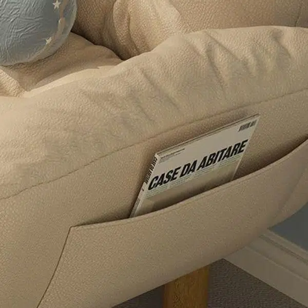 Contemporary Scandinavian Fabric Solid Wood Rectangle Lattice Cylindrical Leg Sofa Backrest Armrest For Living Room - Image 5