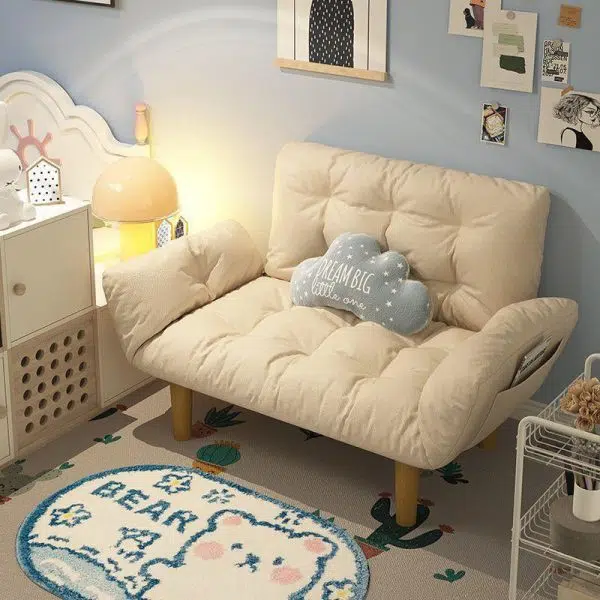 Contemporary Scandinavian Fabric Solid Wood Rectangle Lattice Cylindrical Leg Sofa Backrest Armrest For Living Room - Image 2