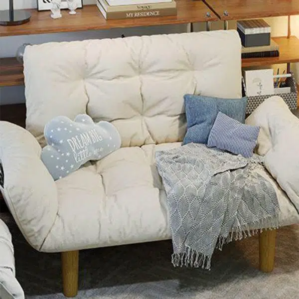 Contemporary Scandinavian Fabric Solid Wood Rectangle Lattice Cylindrical Leg Sofa Backrest Armrest For Living Room - Image 15