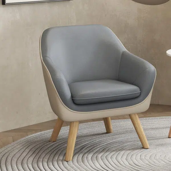 Modern Minimalist Fabric Solid Wood Rectangular Accent Chair Backrest Armrest For Living Room - Image 8