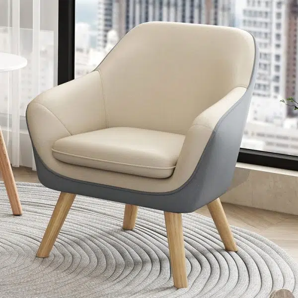 Modern Minimalist Fabric Solid Wood Rectangular Accent Chair Backrest Armrest For Living Room - Image 2