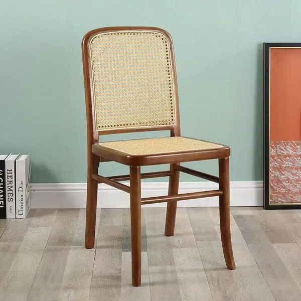 Contemporary Scandinavian Rattan Solid Wood Rectangular Square Lattice Dining Chair Back For Dining Room - Image 3