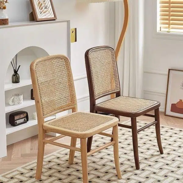 Contemporary Scandinavian Rattan Solid Wood Rectangular Square Lattice Dining Chair Back For Dining Room - Image 6