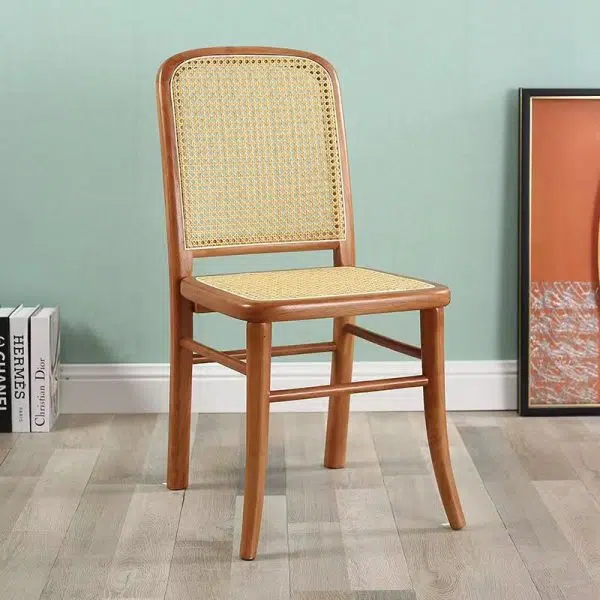 Contemporary Scandinavian Rattan Solid Wood Rectangular Square Lattice Dining Chair Back For Dining Room - Image 2