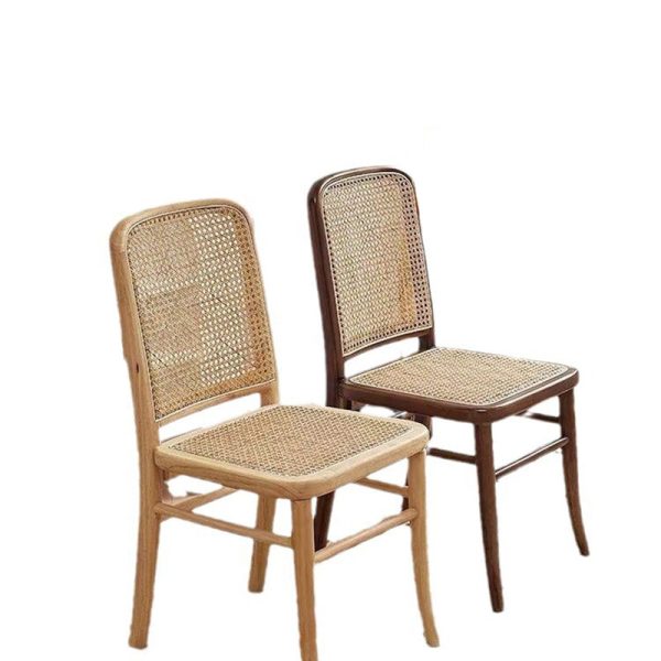 Contemporary Scandinavian Rattan Solid Wood Rectangular Square Lattice Dining Chair Back For Dining Room - Image 5