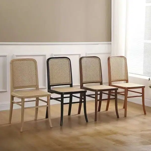 Contemporary Scandinavian Rattan Solid Wood Rectangular Square Lattice Dining Chair Back For Dining Room - Image 7