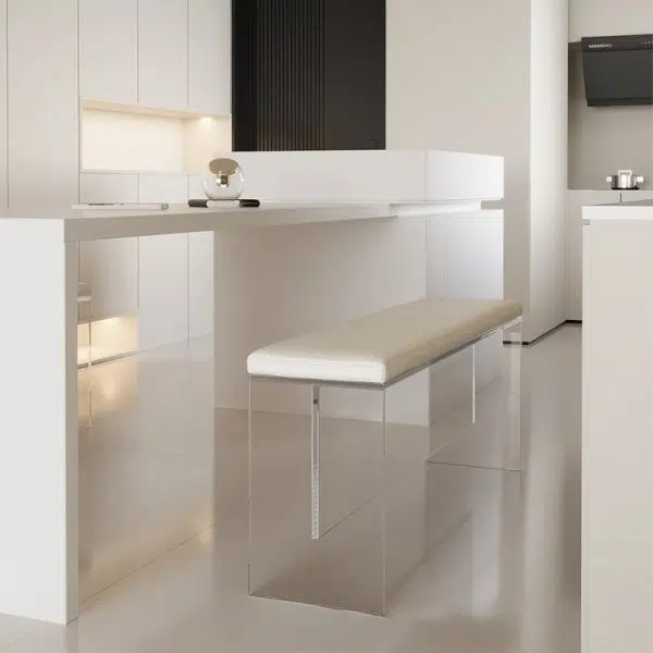 Modern Minimalist Rectangle Acrylic Leather Upholstered Bench For Entryways - Image 2