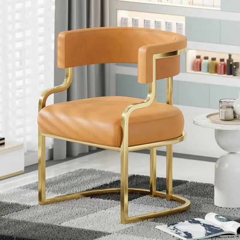 DFM-Chair-FL02835-1.jpg Contemporary Luxury Curved Microfiber Leather Upholstered Metal Frame Dining Chair Backrest For Dining Room - Image 1