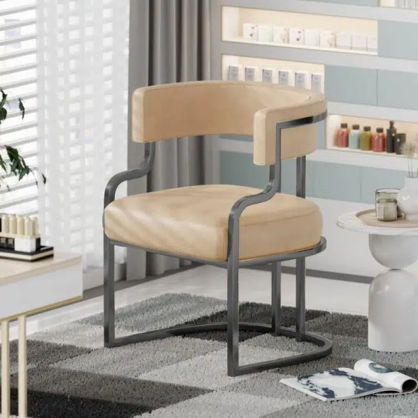 Contemporary Luxury Curved Microfiber Leather Upholstered Metal Frame Dining Chair Backrest For Dining Room - Image 13