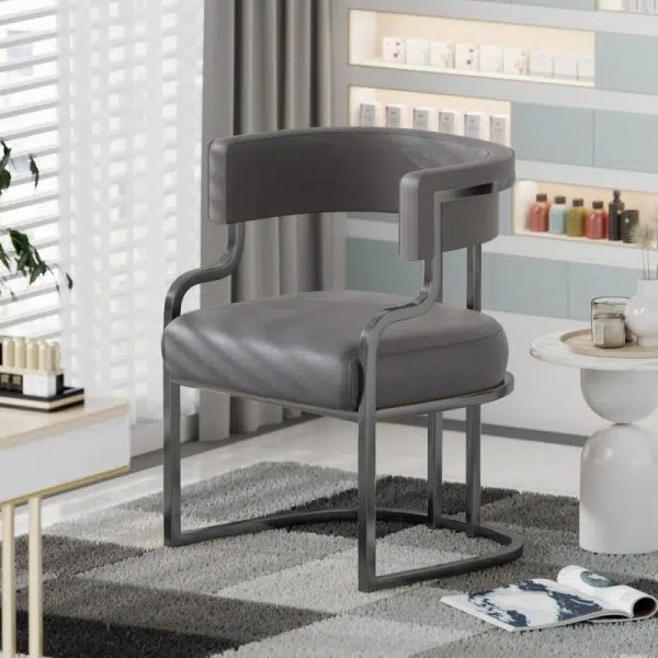 Contemporary Luxury Curved Microfiber Leather Upholstered Metal Frame Dining Chair Backrest For Dining Room - Image 14