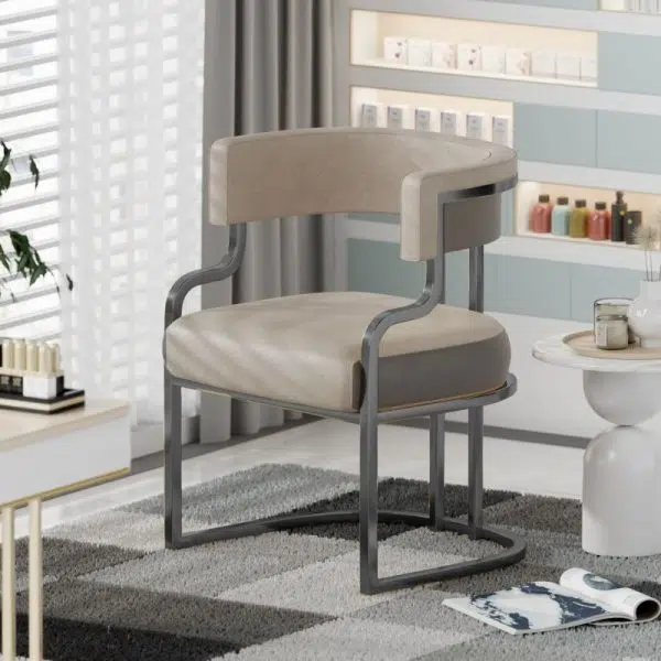 Contemporary Luxury Curved Microfiber Leather Upholstered Metal Frame Dining Chair Backrest For Dining Room - Image 16