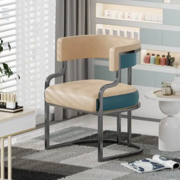 Contemporary Luxury Curved Microfiber Leather Upholstered Metal Frame Dining Chair Backrest For Dining Room - Image 17