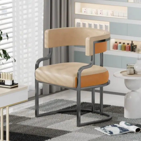 Contemporary Luxury Curved Microfiber Leather Upholstered Metal Frame Dining Chair Backrest For Dining Room - Image 18