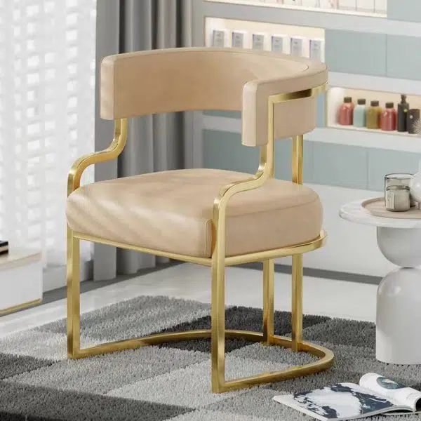 Contemporary Luxury Curved Microfiber Leather Upholstered Metal Frame Dining Chair Backrest For Dining Room - Image 2