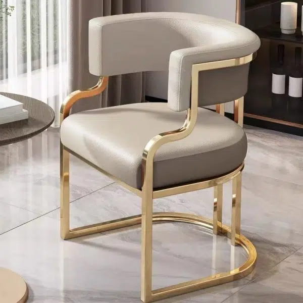 Contemporary Luxury Curved Microfiber Leather Upholstered Metal Frame Dining Chair Backrest For Dining Room - Image 19