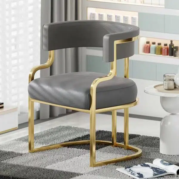 Contemporary Luxury Curved Microfiber Leather Upholstered Metal Frame Dining Chair Backrest For Dining Room - Image 3