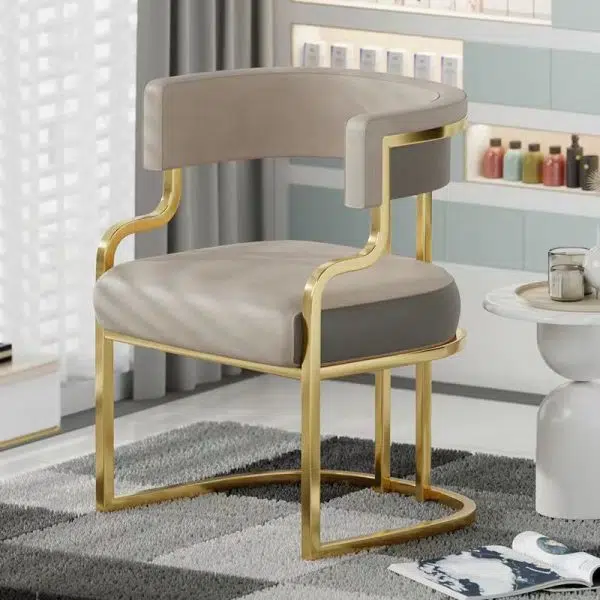 Contemporary Luxury Curved Microfiber Leather Upholstered Metal Frame Dining Chair Backrest For Dining Room - Image 8