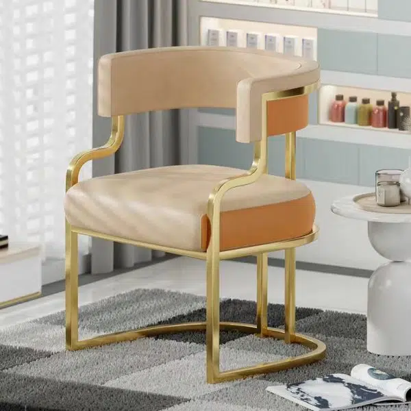 Contemporary Luxury Curved Microfiber Leather Upholstered Metal Frame Dining Chair Backrest For Dining Room - Image 10