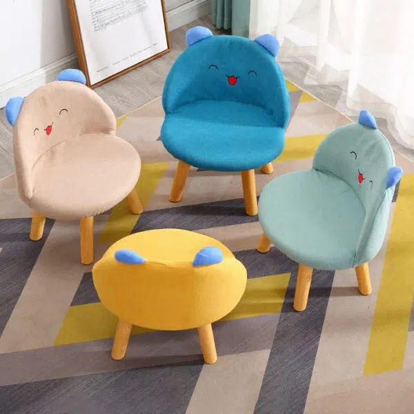 Contemporary Creative Smiley Face Cotton Linen Childlike Low Stool Backrest For Living Room - Image 12